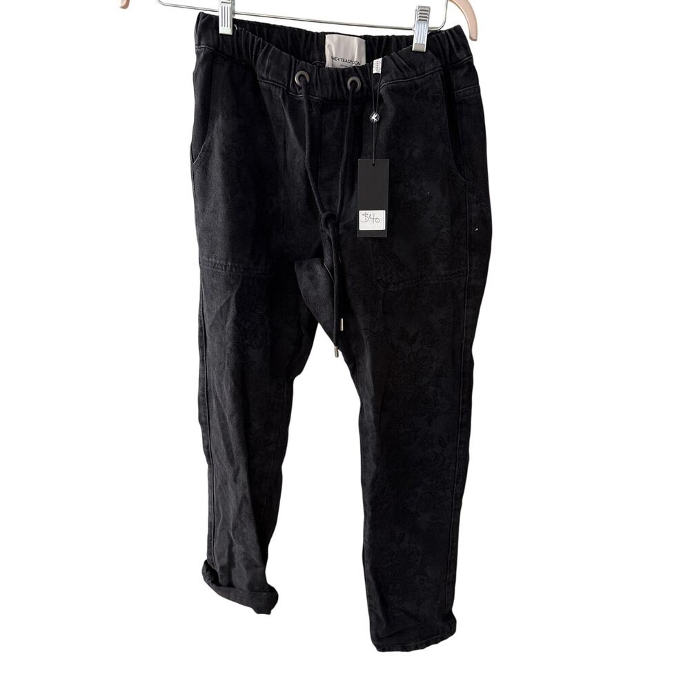 NWT One Teaspoon Sz 26 Shabbies Black Drawstring Straight Leg Boyfriend Jeans